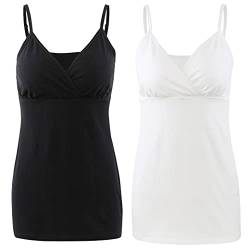 COLOMI Still-Tanktops für Mutterschaft Integrierter BH zum Stillen Basic Camisole (Black+White/2Pack, S) von COLOMI