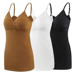 COLOMI Still-Tanktops für Mutterschaft Unterhemden für Schwangere BH zum Stillen Basic Camisole (L,Black+White+Olive/3Pack) von COLOMI