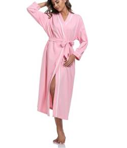 COLORFULLEAF 100% Baumwolle Bademantel Damen Leicht Lange Sauna Morgenmantel Langarm Weiche Kimono mit Taschen Frauen Nachtwäsche(Rosa M) von COLORFULLEAF