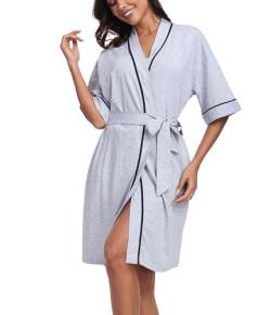 COLORFULLEAF Bademantel Damen Kurz aus Bambus Baumwolle Leichter Morgenmantel Damen Dünn Leicht Kimono Saunamante(Grau,2XL) von COLORFULLEAF