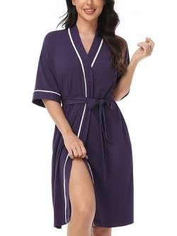 COLORFULLEAF Bademantel Damen Kurz aus Bambus Baumwolle Leichter Morgenmantel Damen Dünn Leicht Kimono Saunamante(Pflaume,XL) von COLORFULLEAF