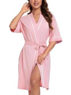 COLORFULLEAF Bademantel Damen Kurz aus Bambus Baumwolle Leichter Morgenmantel Damen Dünn Leicht Kimono Saunamante(Rosa,M) von COLORFULLEAF