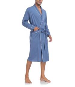 COLORFULLEAF Bademantel Herren aus 100% Baumwolle Leichter Sauna Bademantel Morgenmantel Herren mit Tasche(Blau,L) von COLORFULLEAF