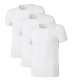 COLORFULLEAF Herren Bambus Unterhemden Regular Fit T-Shirts Kurzarm Rundhals Tees 1er oder 3er Pack, Rundhalsausschnitt - Weiß, L von COLORFULLEAF