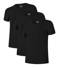 COLORFULLEAF Herren Bambus Unterhemden Regular Fit T-Shirts Kurzarm V-Ausschnitt Tees 3-Pack Multipack, Rundhalsausschnitt – Schwarz, X-Groß von COLORFULLEAF
