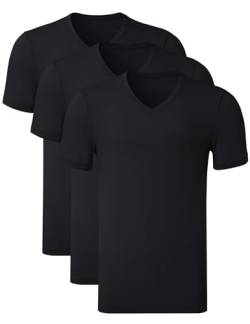 COLORFULLEAF Herren Bambus Unterhemden Regular Fit T-Shirts Kurzarm V-Ausschnitt Tees 3-Pack Multipack, V-Ausschnitt - Schwarz, X-Groß von COLORFULLEAF