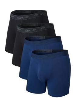 COLORFULLEAF Herren-Boxershorts, weiche Bambus-Stretch-Unterwäsche, offener Hosenschlitz, ohne Etikett, normale Beine, 4er-Pack, 2 Schwarz + 2 Blau, Large von COLORFULLEAF