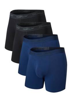 COLORFULLEAF Herren-Boxershorts, weiche Bambus-Stretch-Unterwäsche, offener Hosenschlitz, ohne Etikett, normale Beine, 4er-Pack, 2 Schwarz + 2 Blau, X-Large von COLORFULLEAF