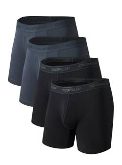 COLORFULLEAF Herren-Boxershorts, weiche Bambus-Stretch-Unterwäsche, offener Hosenschlitz, ohne Etikett, normale Beine, 4er-Pack, 2 Schwarz + 2 Grau, Medium von COLORFULLEAF