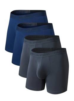 COLORFULLEAF Herren-Boxershorts, weicher Bambus, Stretch, Unterhose, offener Hosenschlitz, ohne Etikett, reguläres Bein, 4 Stück, 2 Blau + 2 Grau, Medium von COLORFULLEAF