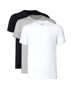 COLORFULLEAF Herren Rundhalsausschnitt Unterhemden Bambus Kurzarm T-Shirts Slim Fit 3er-Pack, Crewneck 3er Pack, schwarz/weiß/hellgrau, XX-Large von COLORFULLEAF