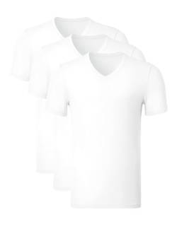 COLORFULLEAF Herren Rundhalsausschnitt Unterhemden Bambus Kurzarm T-Shirts Slim Fit 3er-Pack, V-Ausschnitt – Weiß., Klein von COLORFULLEAF
