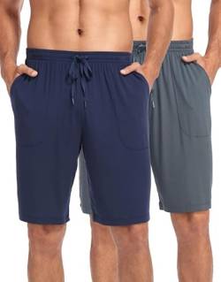 COLORFULLEAF Herren Schlafanzughose 2er-Pack Schlafshorts Pyjamahose Herren Kurz Bambus Rayon Sommer Nachtwäsche Shorts(1 Stück Dunkelgrau + 1 Stück Marineblau,M) von COLORFULLEAF