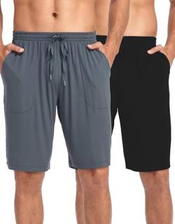 COLORFULLEAF Herren Schlafanzughose 2er-Pack Schlafshorts Pyjamahose Herren Kurz Bambus Rayon Sommer Nachtwäsche Shorts(1 Stück Schwarz + 1 Stück Dunkelgrau,L) von COLORFULLEAF