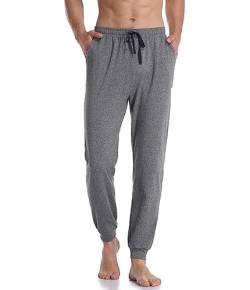 COLORFULLEAF Herren Schlafanzughose Baumwolle Jersey mit Tasche Pyjamahose Lang mit Bündchen Jogginghose Freizeithose(Grau,M) von COLORFULLEAF