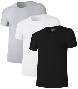 COLORFULLEAF Herren T-Shirt 3er Pack Kurzarm Unterhemd aus Bambus mit Rundhals/V-Ausschnitt Stretch Unterziehshirt Männer(Black/Weiß/Grau,XXL) von COLORFULLEAF
