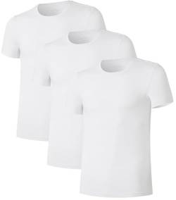 COLORFULLEAF Herren T-Shirt 3er Pack Kurzarm Unterhemd aus Bambus mit Rundhals/V-Ausschnitt Stretch Unterziehshirt Männer(Weiß,L) von COLORFULLEAF
