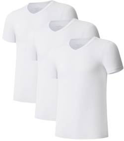 COLORFULLEAF Herren T-Shirt 3er Pack Kurzarm Unterhemd aus Bambus mit Rundhals/V-Ausschnitt Stretch Unterziehshirt Männer(Weiß,M) von COLORFULLEAF