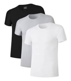 COLORFULLEAF Herren Bambus Unterhemden Regular Fit T-Shirts Kurzarm Rundhals Tees 1er oder 3er Pack, Rundhalsausschnitt - Weiß/Schwarz/Grau, L von COLORFULLEAF