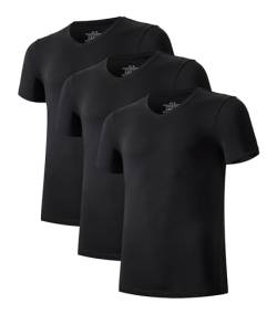 COLORFULLEAF Herren Unterhemden mit Rundhalsausschnitt, Bambus, kurzärmelig, schmale Passform, 3er-Pack, V-Ausschnitt, Schwarz, X-Groß von COLORFULLEAF