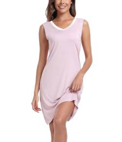 COLORFULLEAF Nachthemd Damen Ärmellos Nachtwäsche Sommer V-Ausschnitt Bambus Schlafshirt Kurz Sexy Negligee Sleepshirt Nachtkleid (Erröten rosa,L) von COLORFULLEAF