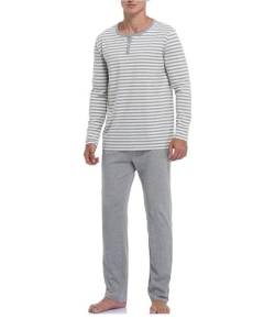 COLORFULLEAF Schlafanzug Herren Lang Baumwolle Herren Zweiteiliger & Langärmliger Pajama Atmungsaktive Herren-Loungewear(Grau,M) von COLORFULLEAF