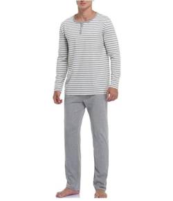 COLORFULLEAF Schlafanzug Herren Lang Baumwolle Herren Zweiteiliger & Langärmliger Pajama Atmungsaktive Herren-Loungewear(Grau,XL) von COLORFULLEAF