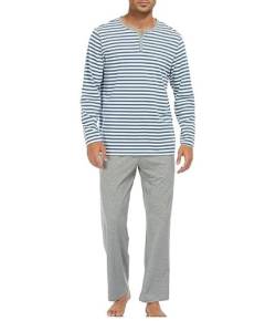 COLORFULLEAF Schlafanzug Herren Lang Baumwolle Herren Zweiteiliger & Langärmliger Pajama Atmungsaktive Herren-Loungewear(Hellblau,M) von COLORFULLEAF