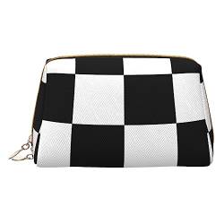 COMAAM Leder Make-up Taschen Bunte Boho Floral Gedruckt Kulturbeutel Tragbare Kosmetiktaschen Täglicher Gebrauch Lagerung Geldbörse Für Frauen, Schwarz-weiße Rennen karierte Flagge, Einheitsgröße von COMAAM