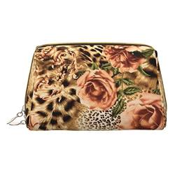 COMAAM Leder Make-up Taschen Bunte Boho Floral Gedruckt Kulturbeutel Tragbare Kosmetiktaschen Täglicher Gebrauch Lagerung Geldbörse Für Frauen, gestreiftes Leopard, Einheitsgröße von COMAAM