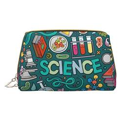 COMAAM Leder Make-up Taschen Cartoon Wissenschaft Thema Gedruckt Kulturbeutel Tragbare Kosmetiktaschen Täglicher Gebrauch Lagerung Geldbörse Für Frauen, Cartoon Science Design, Einheitsgröße von COMAAM