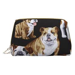 COMAAM Leder Make-up Taschen Flagge von Mexiko Gedruckt Kulturbeutel Tragbare Kosmetiktaschen Täglicher Gebrauch Lagerung Geldbörse Für Frauen, French Bulldogs, Einheitsgröße von COMAAM