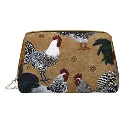 COMAAM Leder Make-up Taschen Nette Affe Gedruckt Kulturbeutel Tragbare Kosmetiktaschen Täglicher Gebrauch Lagerung Geldbörse Für Frauen, Aufdruck Hahn und Huhn, Einheitsgröße von COMAAM