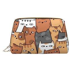 COMAAM Leder Make-up Taschen Nette Affe Gedruckt Kulturbeutel Tragbare Kosmetiktaschen Täglicher Gebrauch Lagerung Geldbörse Für Frauen, Orange Katzen, Einheitsgröße von COMAAM