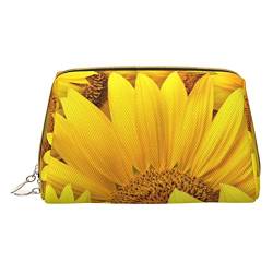 COMAAM Leder Make-up Taschen Sonnenblumen Gedruckt Kulturbeutel Tragbare Kosmetiktaschen Täglicher Gebrauch Lagerung Geldbörse Für Frauen, Sonnenblumen, Einheitsgröße von COMAAM