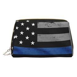 COMAAM Leder Make-up Taschen Taekwondo Design Gedruckt Kulturbeutel Tragbare Kosmetiktaschen Täglicher Gebrauch Lagerung Geldbörse Für Frauen, American Thin Blue Line Flagge, Einheitsgröße von COMAAM