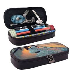 COMAAM Native American Printed Cute Pencil Case,Big Capacity Leather Pencil Pouch,Pen Pouch Bag With Zipper For Office, Kokosnuss Beach Sunset Hängematte, Einheitsgröße von COMAAM