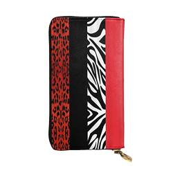 Pizza Faultier Leder Lange Handheld Brieftasche Frauen Brieftasche Für Kreditkarte Bargeld Münze Lagerung, Roter Leoparden- und Zebra-Tier, Einheitsgröße von COMAAM