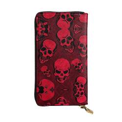 Rote Schädel Leder Lange Handheld Brieftasche Frauen Brieftasche Für Kreditkarte Bargeld Münze Lagerung, Rote Totenköpfe, Einheitsgröße von COMAAM