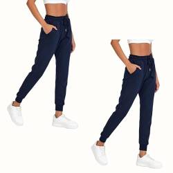 COMEOR Jogginghose Damen - Baumwolle Sporthose Lang, Trainingshosen, Frauen Freizeithosen, Sweatpants mit Regular Passform für Fitness, Yoga, Freizeit (2 Pack Dunkelblau 2XL) von COMEOR