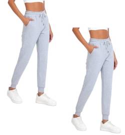 COMEOR Jogginghose Damen - Baumwolle Sporthose Lang, Trainingshosen, Frauen Freizeithosen, Sweatpants mit Regular Passform für Fitness, Yoga, Freizeit (2 Pack Grau S) von COMEOR