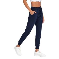 COMEOR Jogginghose Damen - Baumwolle Sporthose Lang, Trainingshosen, Frauen Freizeithosen, Sweatpants mit Regular Passform für Fitness, Yoga, Freizeit (Dunkelblau L) von COMEOR