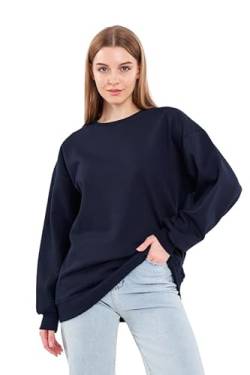 COMEOR Sweatshirt Damen Bequemer Oversize Pullover aus Baumwolle, Langarmshirt als Basic Pulli ohne Kapuze Regular Fit (Dunkelblau L) von COMEOR