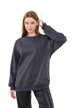 COMEOR Sweatshirt Damen Bequemer Oversize Pullover aus Baumwolle, Langarmshirt als Basic Pulli ohne Kapuze Regular Fit (Dunkelgrau L) von COMEOR