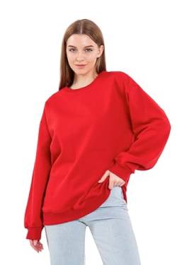 COMEOR Sweatshirt Damen Bequemer Oversize Pullover aus Baumwolle, Langarmshirt als Basic Pulli ohne Kapuze Regular Fit (Rot L) von COMEOR
