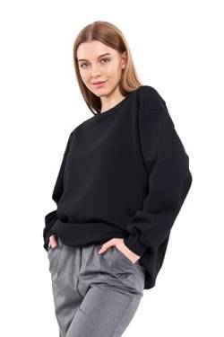 COMEOR Sweatshirt Damen Bequemer Oversize Pullover aus Baumwolle, Langarmshirt als Basic Pulli ohne Kapuze Regular Fit (Schwarz L) von COMEOR