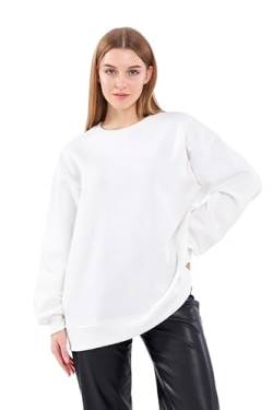 COMEOR Sweatshirt Damen Bequemer Oversize Pullover aus Baumwolle, Langarmshirt als Basic Pulli ohne Kapuze Regular Fit (Weiß L) von COMEOR