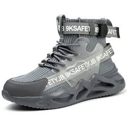 COMFOX Sicherheitsschuhe High Top Stahlkappe Sneaker Leicht Atmungsaktiv Arbeitsschuhe Sneaker zum Schutz Anti Slip Stiefel für Herren Damen (Grau 40EU) von COMFOX