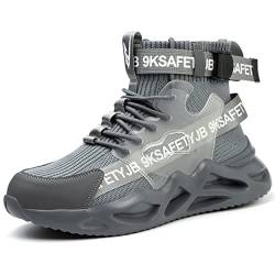 COMFOX Sicherheitsschuhe High Top Stahlkappe Sneaker Leicht Atmungsaktiv Arbeitsschuhe Sneaker zum Schutz Anti Slip Stiefel für Herren Damen (Grau 42EU) von COMFOX