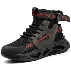 COMFOX Sicherheitsschuhe High Top Stahlkappe Sneaker Leicht Atmungsaktiv Arbeitsschuhe Sneaker zum Schutz Anti Slip Stiefel für Herren Damen (Schwarz 40EU) von COMFOX